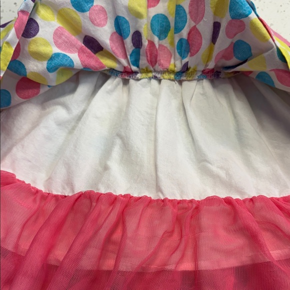 The Children’s Place Polka Dot Party Dress 3–6M Pink Yellow Blue Flower Belt - Picture 8 of 9